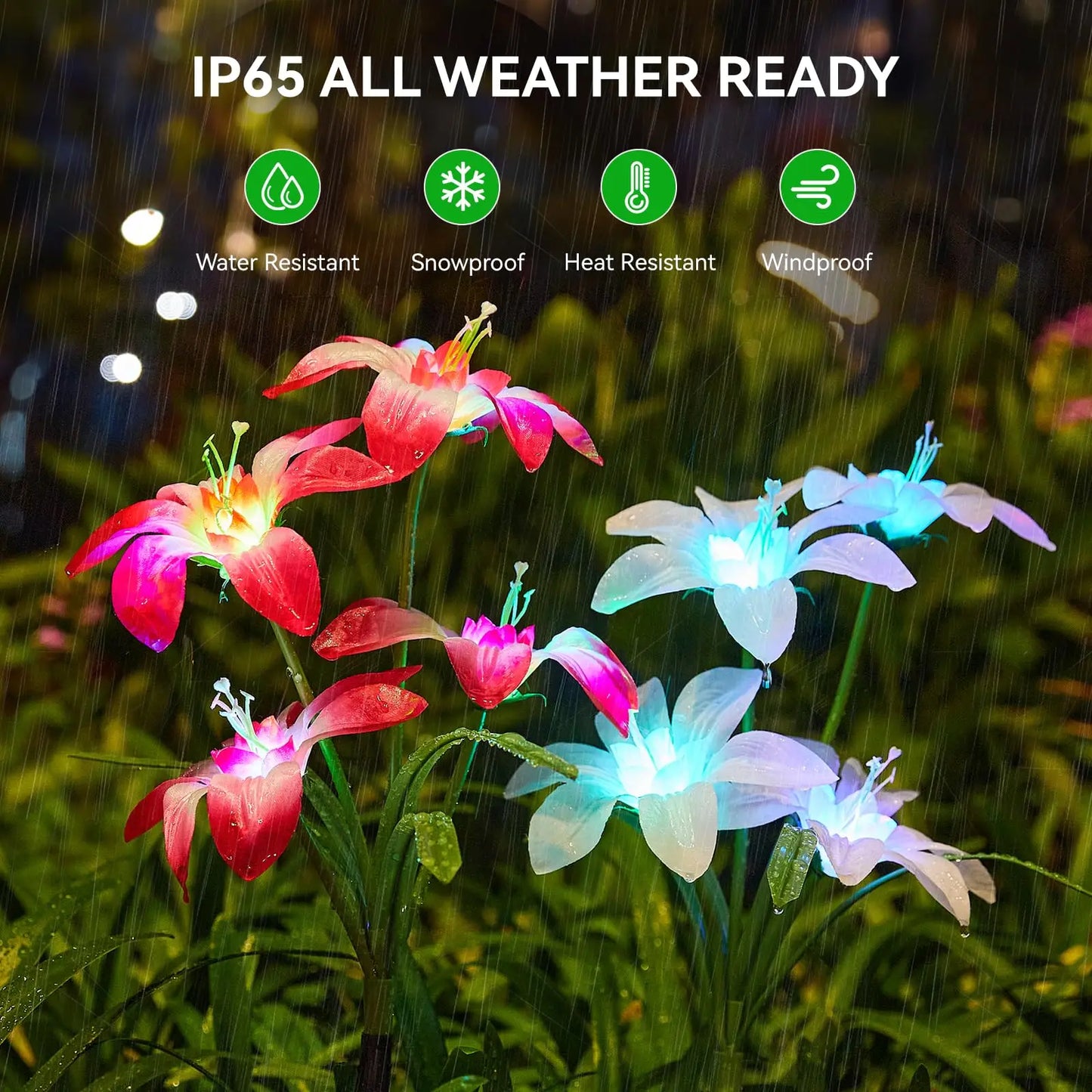 Solar Lily Flower Light 7 Color Changing Waterproof Solar Pathway Landscape Lights for Outdoor