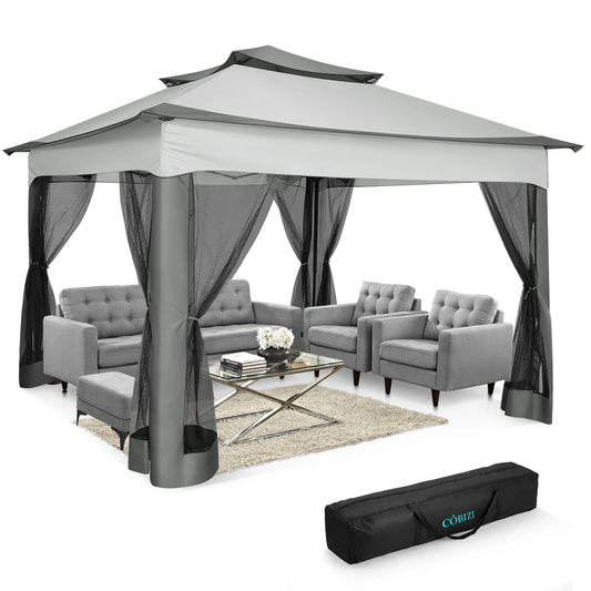 11×11 FT Pop‑Up Gazebo Pavilion – Mesh‑Screened Canopy with Mosquito Netting & Carry Bag