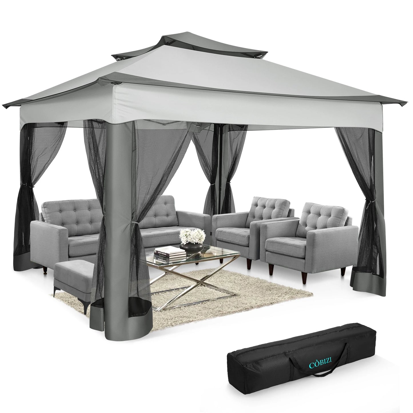 11x11ft Pop Up Gazebo Pavilion With Mosquito Netting Outdoor Canopy Tent With Carry Bag Gazebo