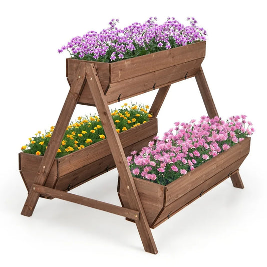 Wood Vertical Raised Garden Bed with 3 Planter Containers