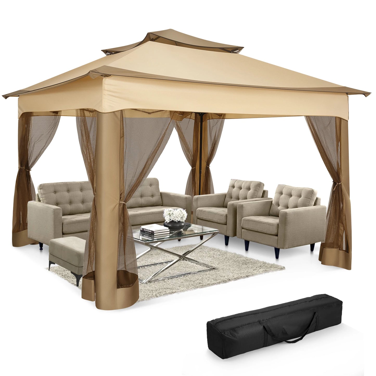 11x11ft Pop Up Gazebo Pavilion With Mosquito Netting Outdoor Canopy Tent With Carry Bag Gazebo