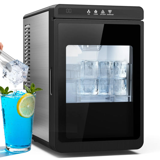 Compact Countertop Ice Maker Clear - 3 Cubes, Portable, 22lbs Daily Output  1.6" Square Ice Cubes, Self-Cleaning ,LED Light