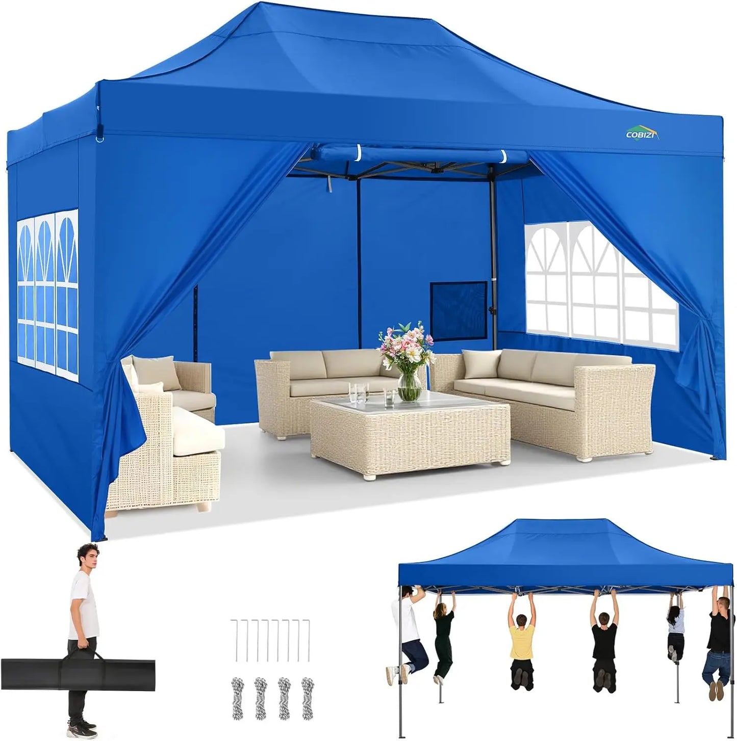 10x15 Pop up Canopy Tent Heavy Duty Gazebo with 4 Sidewalls, UPF 50+ All Weather Waterproof Commercial Outdoor Wedding Party Tent