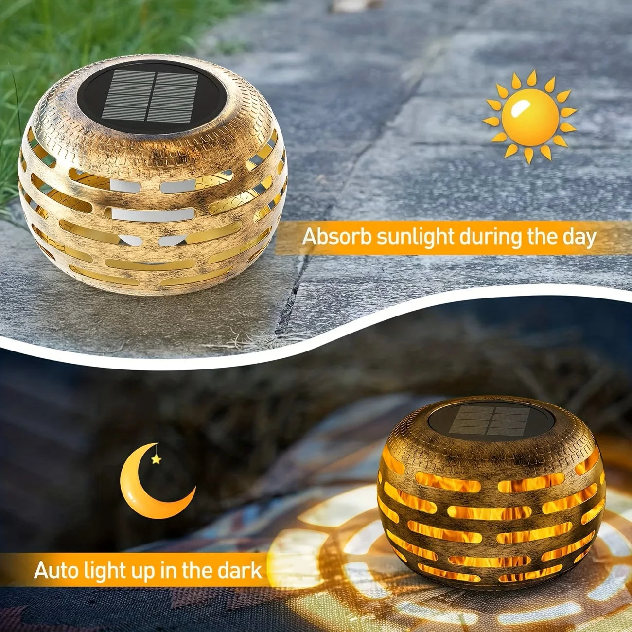 Solar Lanterns Hollow Out Retro Metal Solar Lights Outdoor Waterproof Light Flickering Solar LED