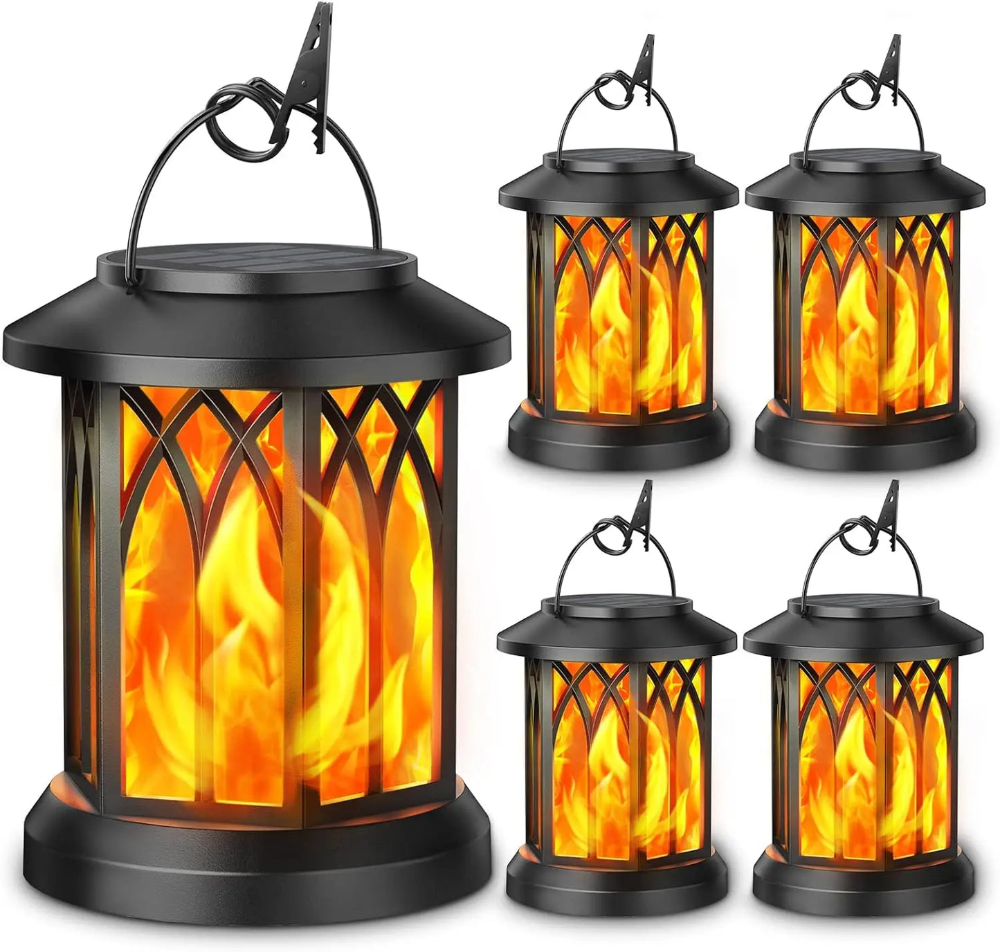 4‑Pack Hanging Solar Lanterns – Outdoor Waterproof Lights with Flickering Flame Effect