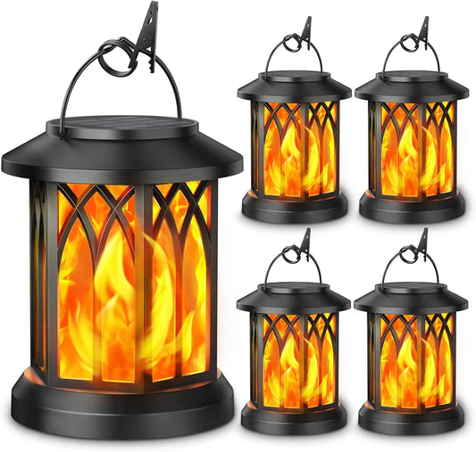4‑Pack Hanging Solar Lanterns – Outdoor Waterproof Lights with Flickering Flame Effect