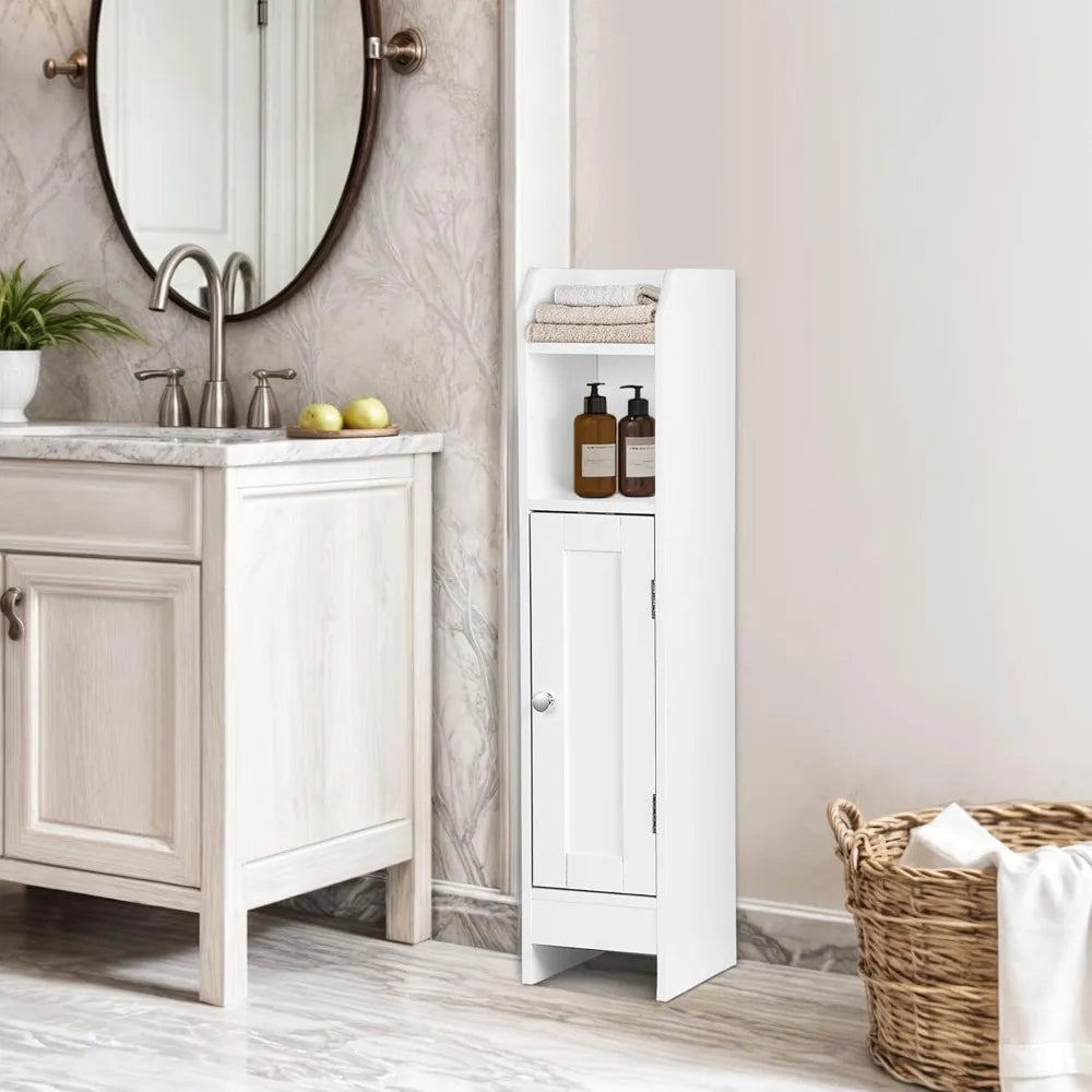 Slim Bathroom Storage Cabinet with Door and Adjustable Shelves