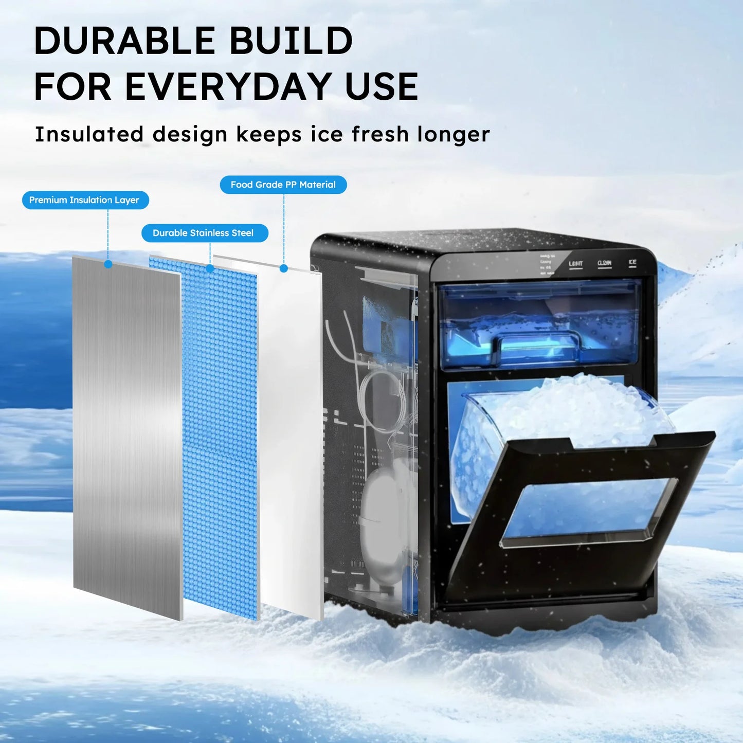 Countertop Ice Maker, 24H Self-Cleaning with Ice Scoop & Basket