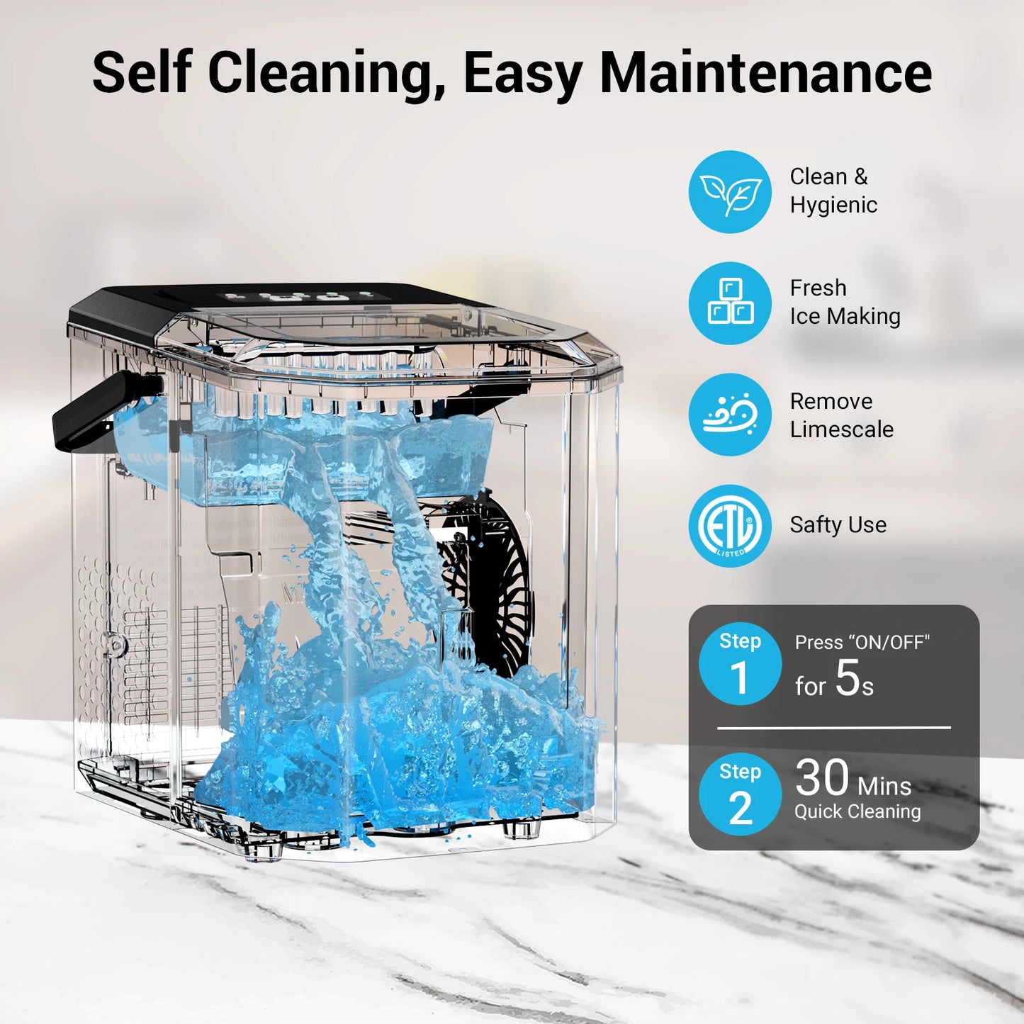 Smart Countertop Ice Maker, Portable with Self-Cleaning, 26lbs/24Hrs