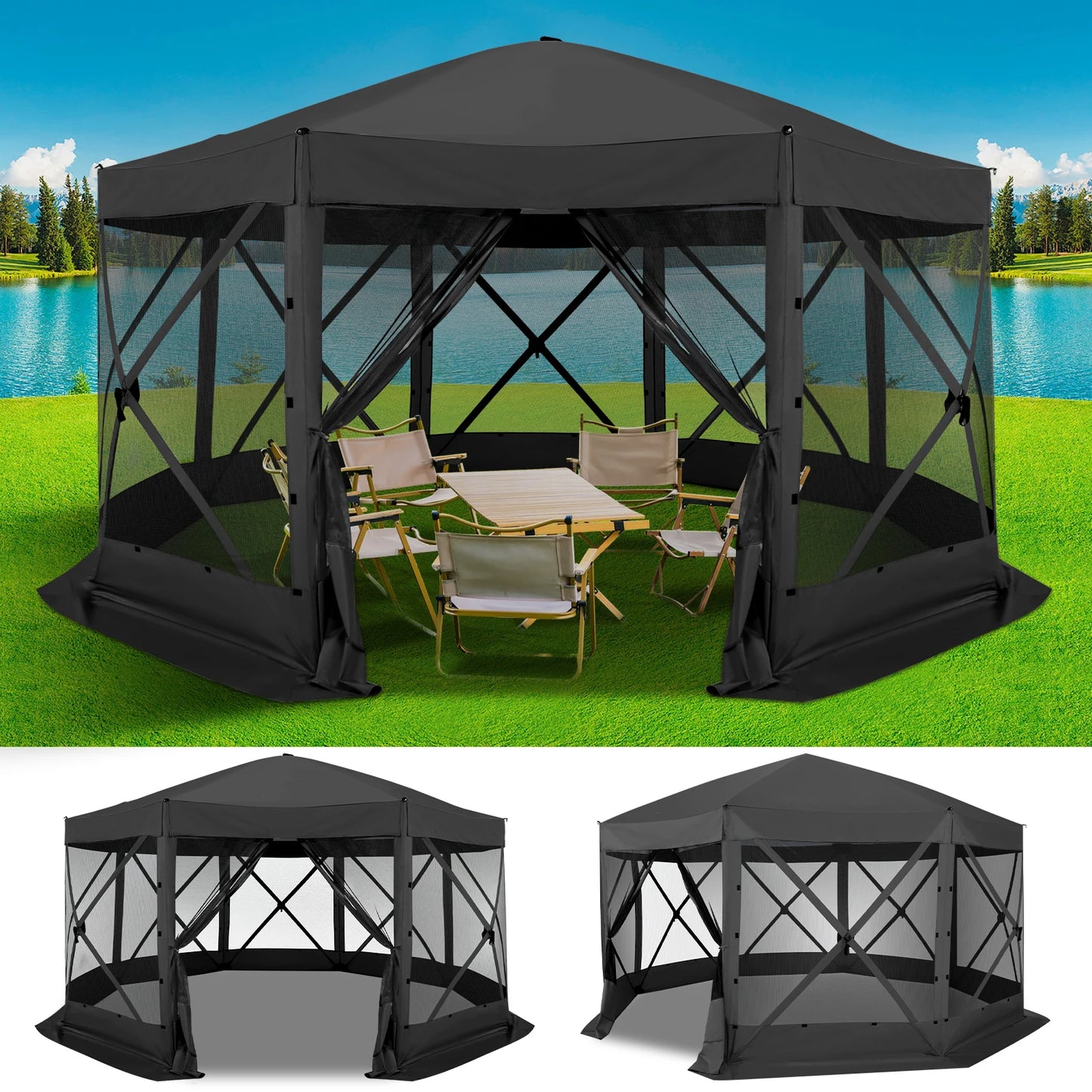15×15 Pop‑Up Gazebo – Extra‑Large Outdoor Canopy Tent with Mosquito Netting & Ground Stakes