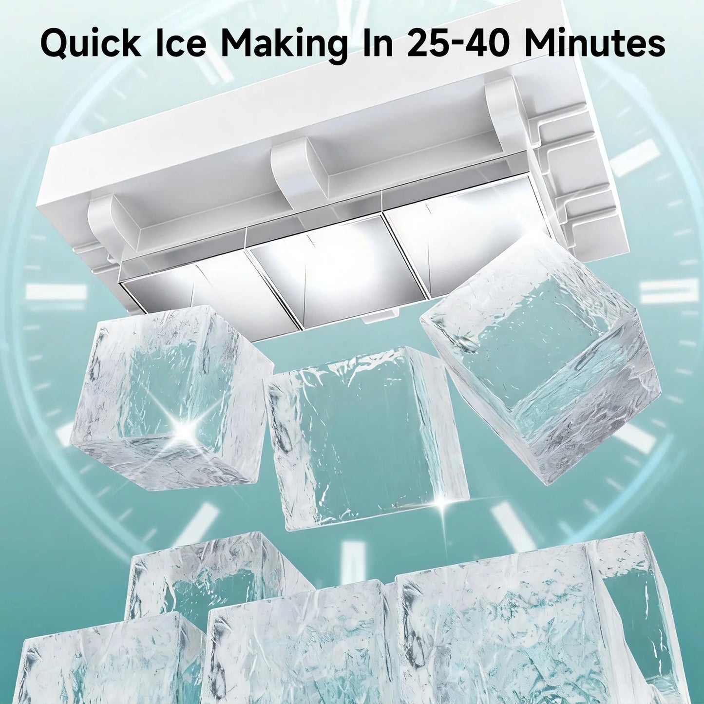 Compact Countertop Ice Maker Clear - 3 Cubes, Portable, 22lbs Daily Output  1.6" Square Ice Cubes, Self-Cleaning ,LED Light