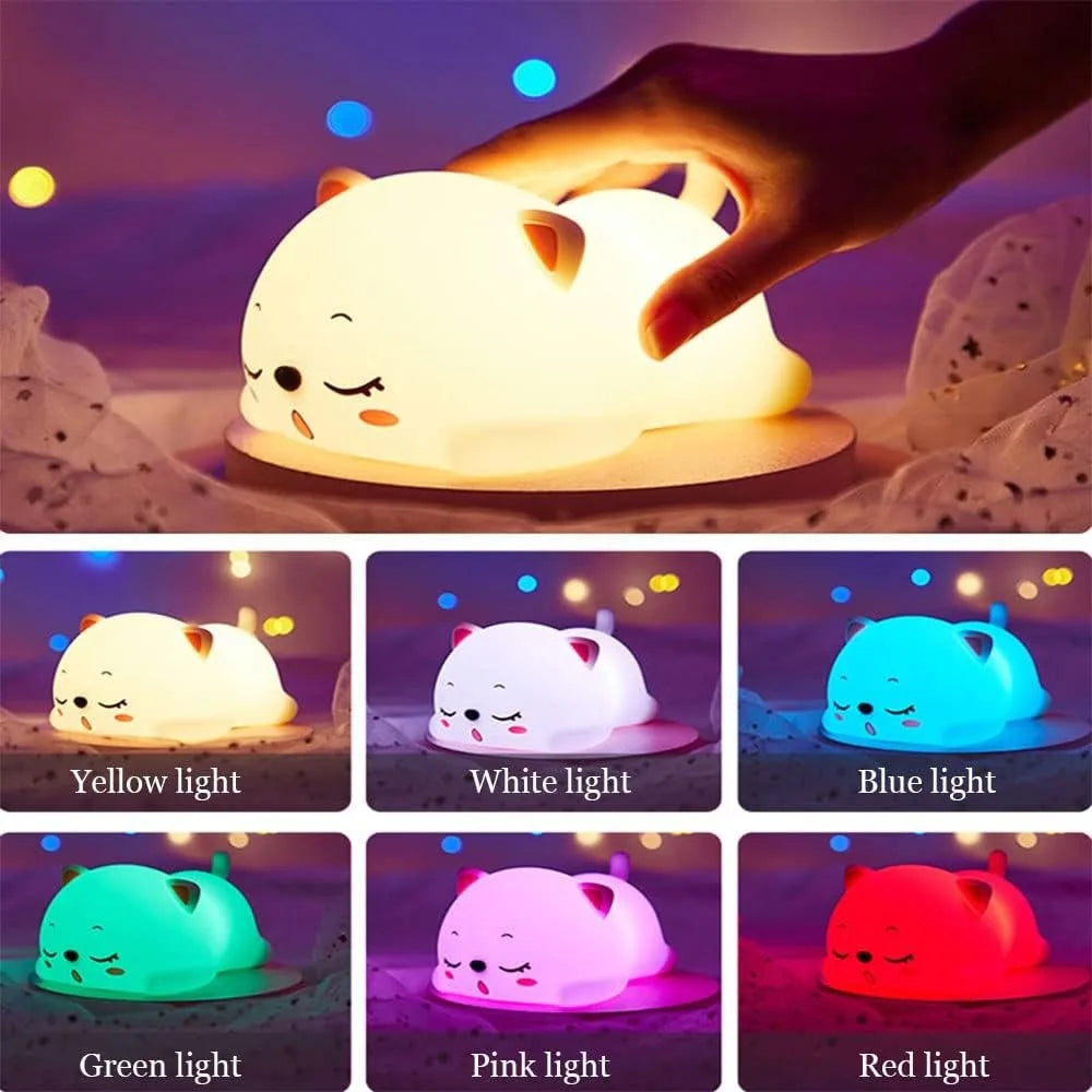 Rechargeable Night Light, Silicone LED Lamp 7 Colors, Touch Control-Portable