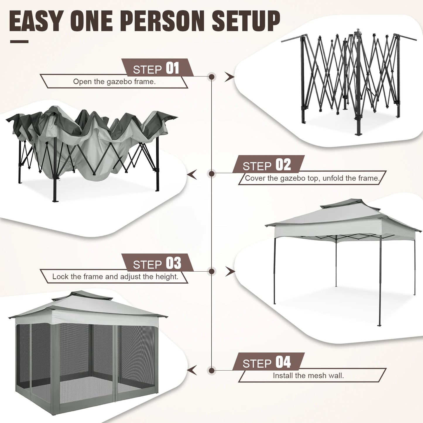 11x11ft Pop Up Gazebo Pavilion With Mosquito Netting Outdoor Canopy Tent With Carry Bag Gazebo