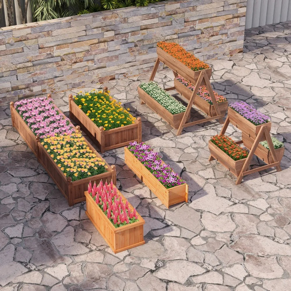 Wood Vertical Raised Garden Bed with 3 Planter Containers
