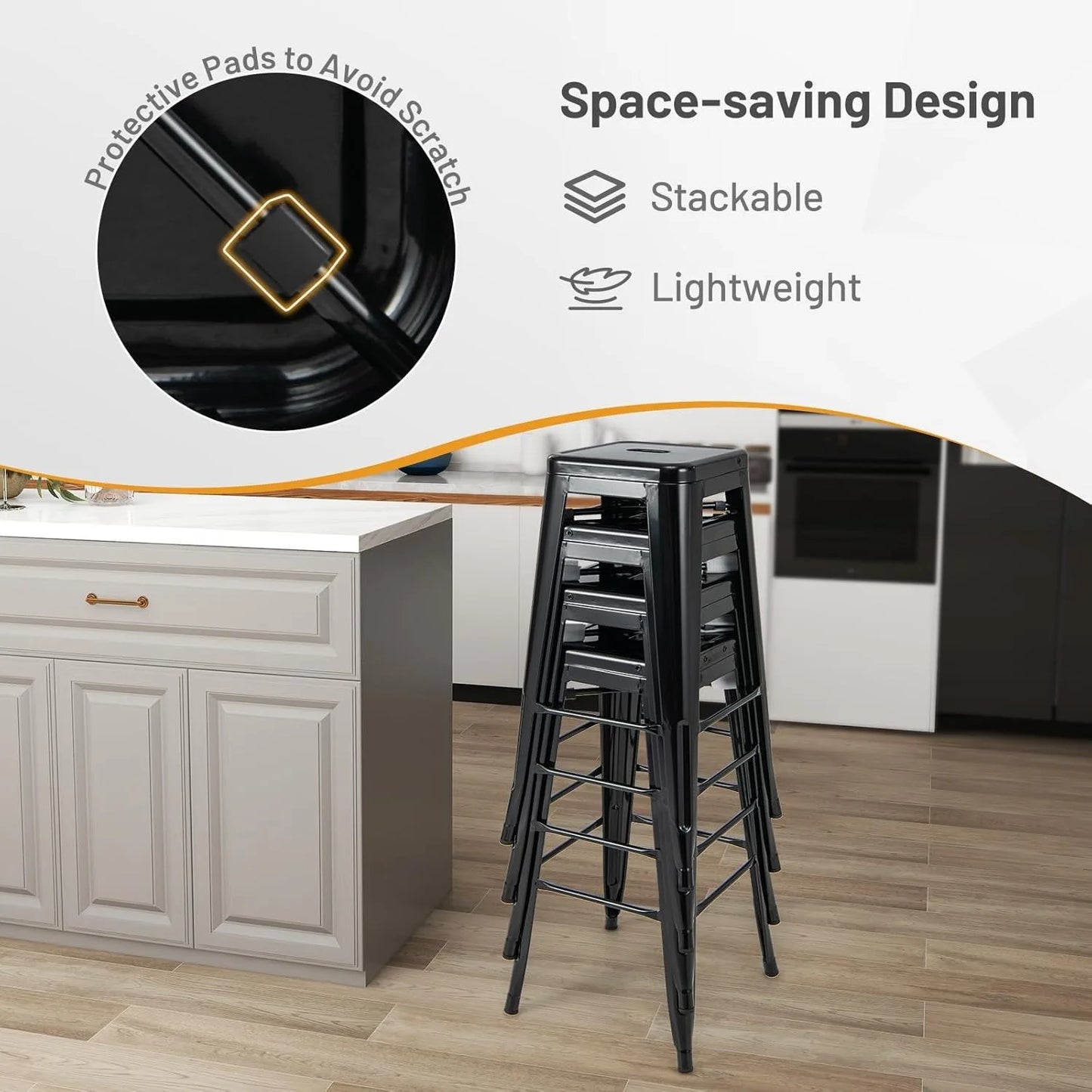 Metal Bar Stools Set of 4, 30" Bar Height with Footrest