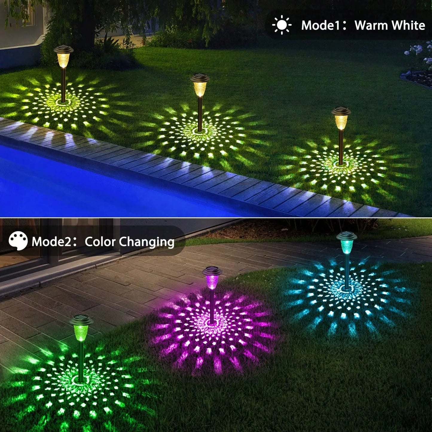 Solar Pathway Lights Bright RGB Color Changing, Outdoor Waterproof