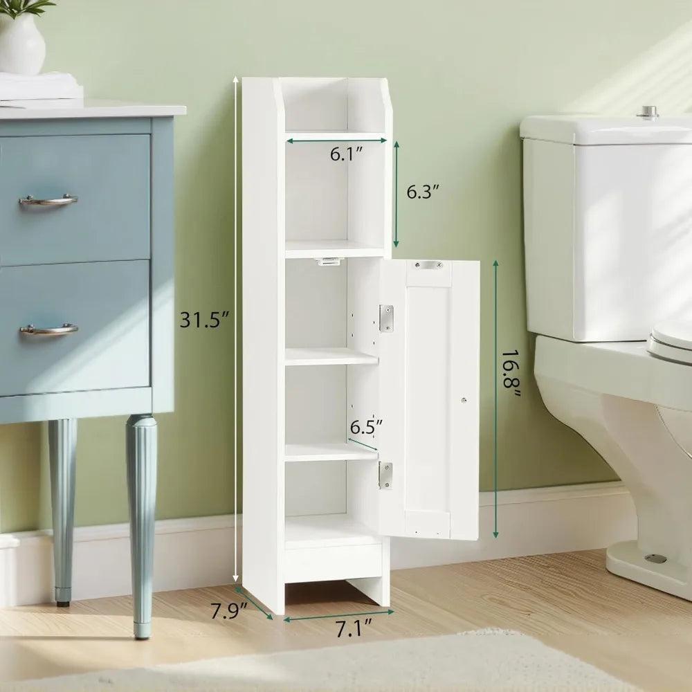 Slim Bathroom Storage Cabinet with Door and Adjustable Shelves