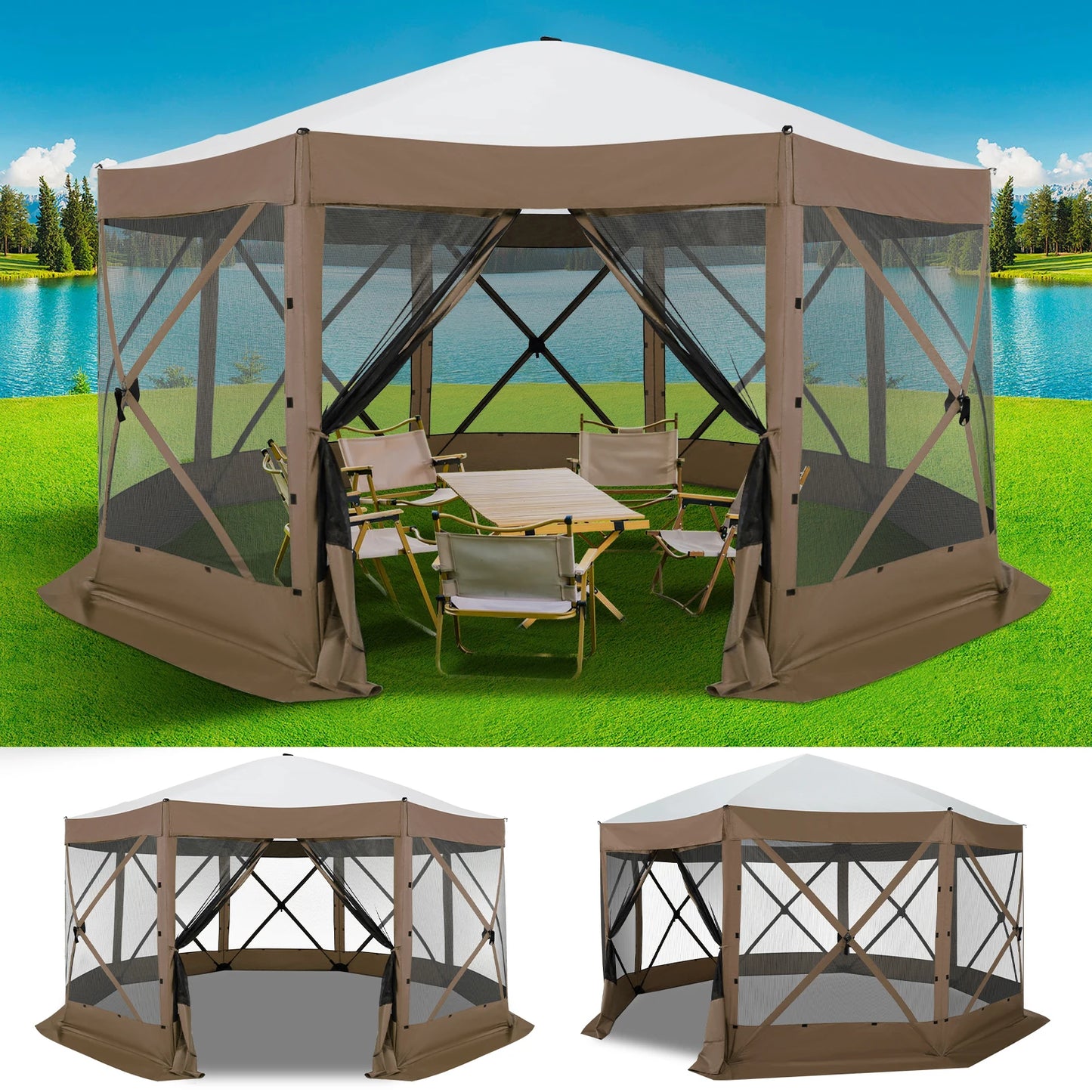 15×15 Pop‑Up Gazebo – Extra‑Large Outdoor Canopy Tent with Mosquito Netting & Ground Stakes