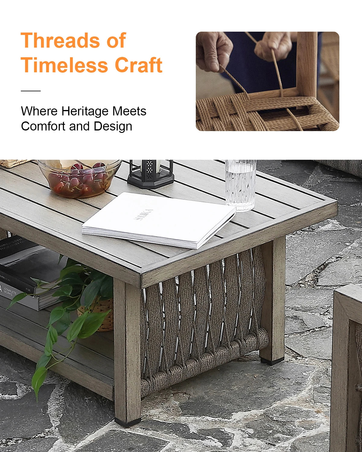 Outdoor Patio Coffee Table, 2-Tier Weather-Resistant Rectangle