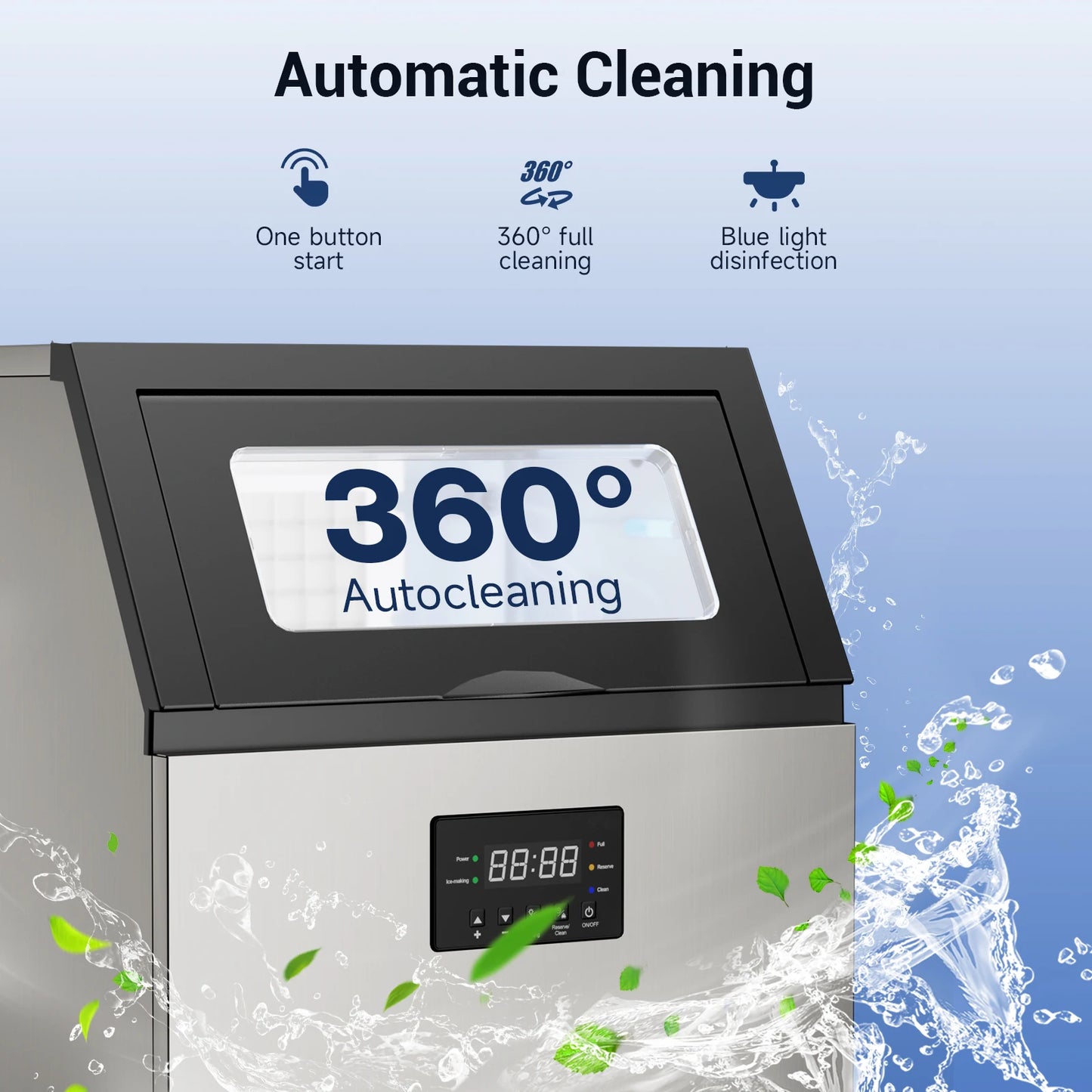 Commercial Stainless Steel Ice Maker – Under‑Counter Ice Machine with 34‑lb Bin, Freestanding for Home & Café