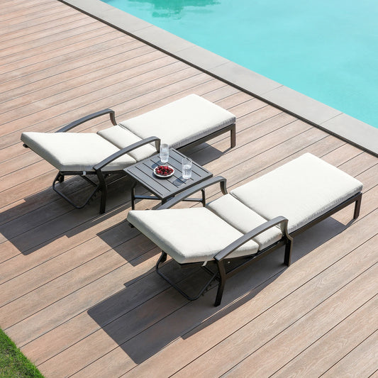 3‑Piece Patio Chaise Lounge Set – Outdoor Loungers with Cushions & Matching Side Table