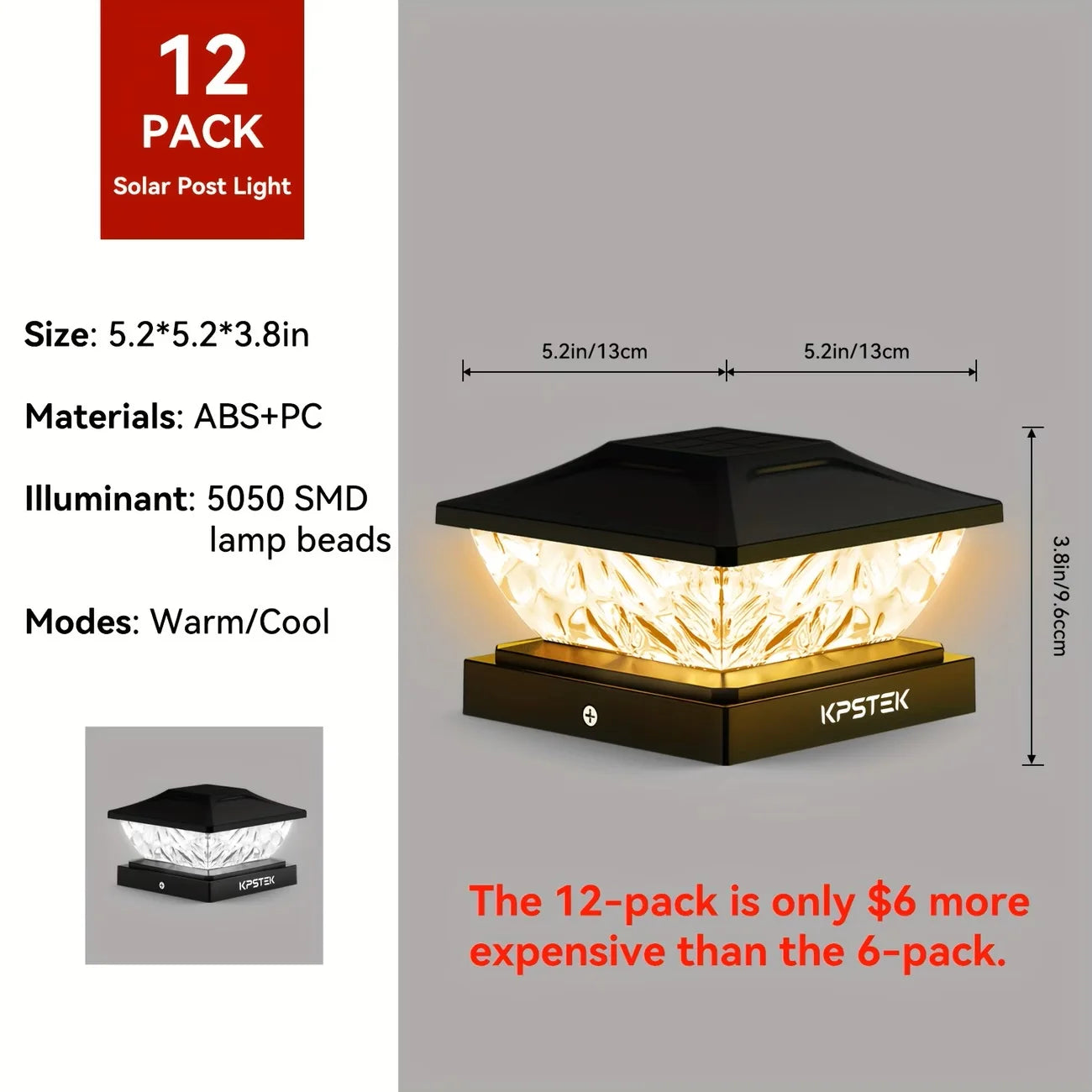 Outdoor Solar Light for Fence/Gate Pillar Head, Waterproof