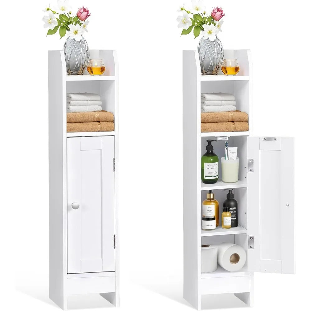 Slim Bathroom Storage Cabinet with Door and Adjustable Shelves