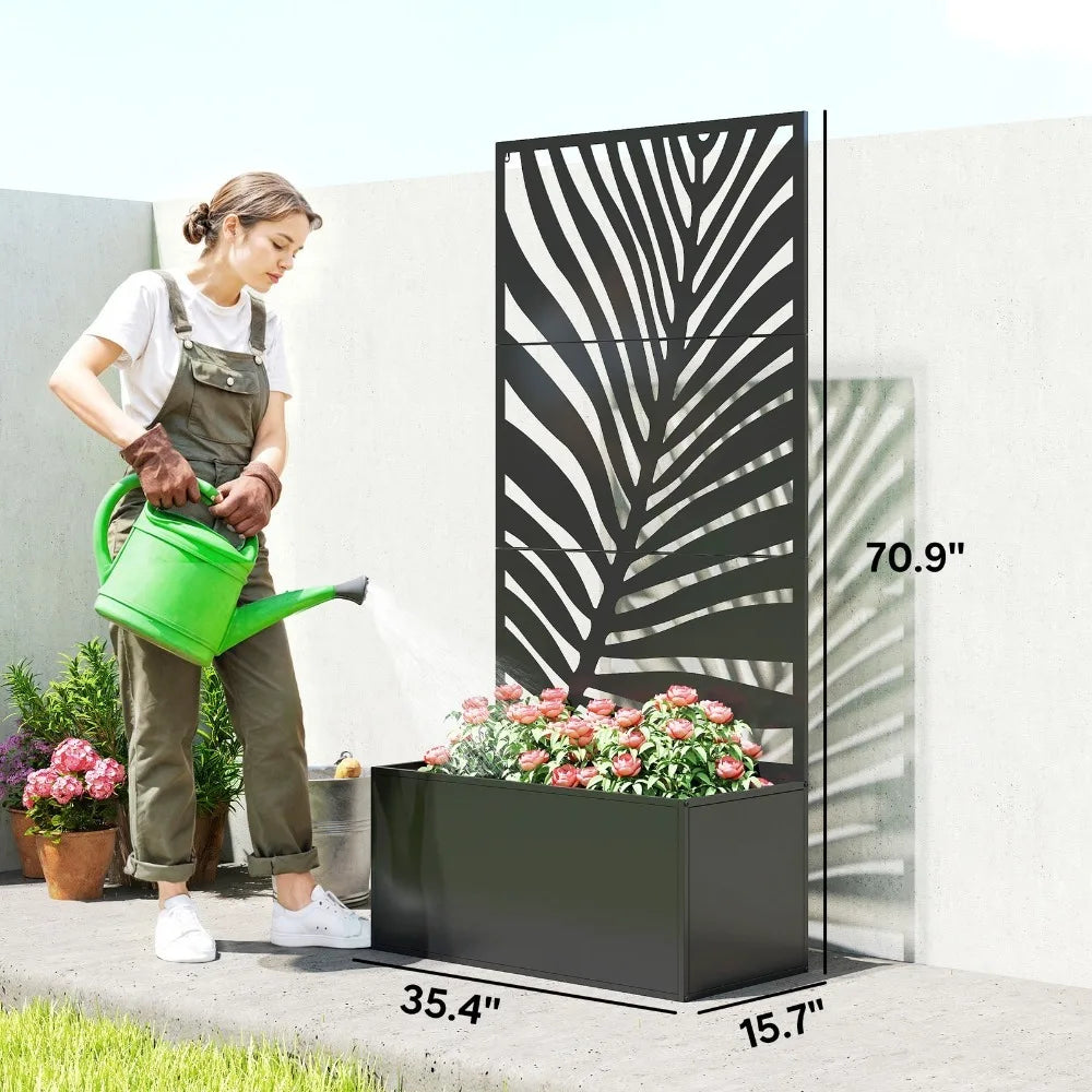 Metal Planter Box with Trellis, Raised Garden Bed with Privacy Screen