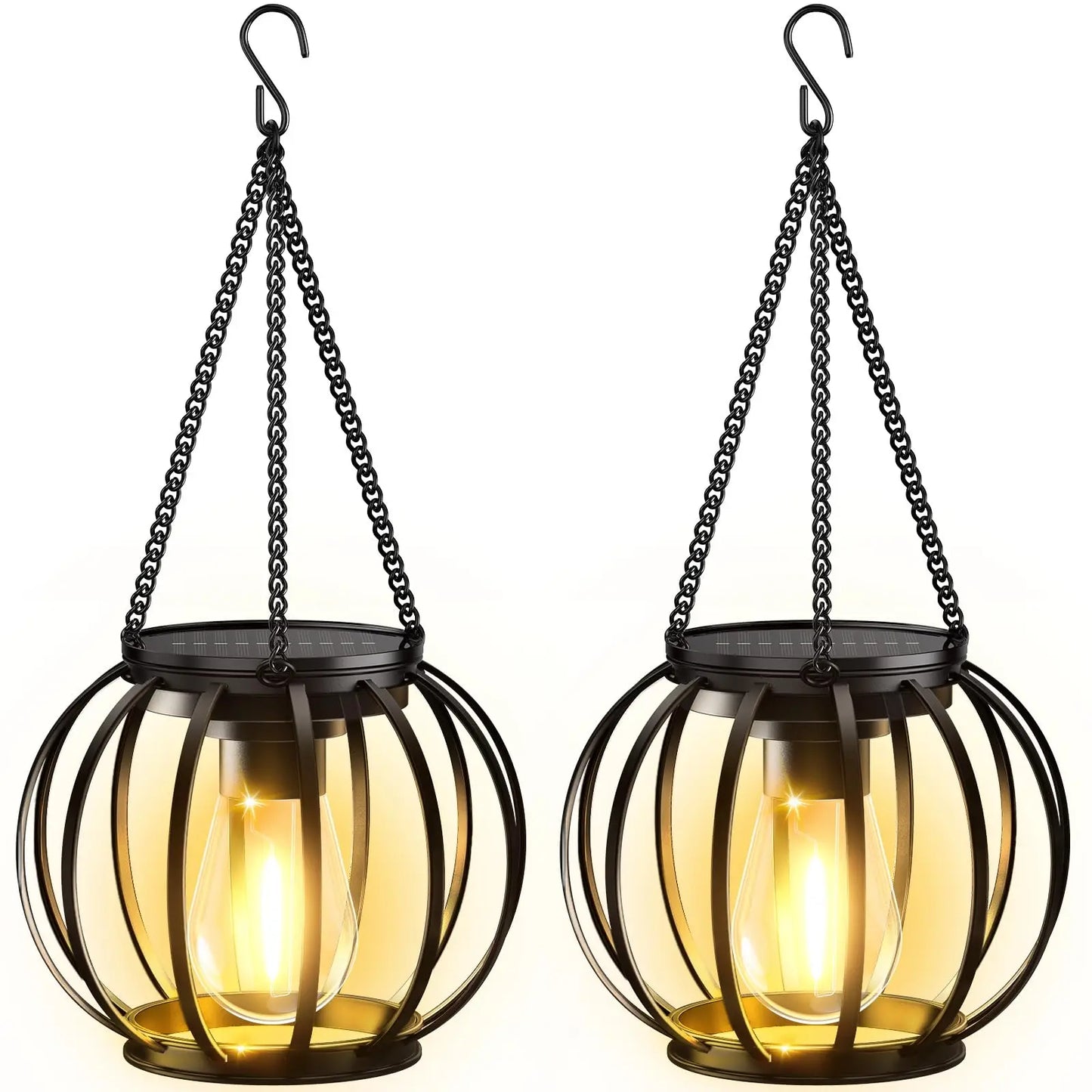 Solar Hanging Lantern Lights - Outdoor, Waterproof, LED - Set of 2