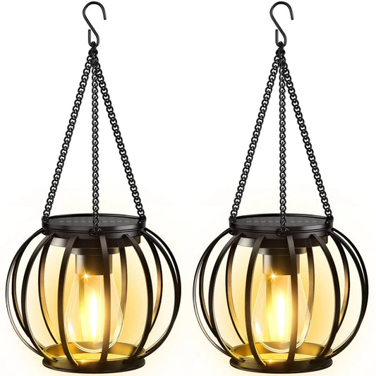 Solar Hanging Lantern Lights - Outdoor, Waterproof, LED - Set of 2