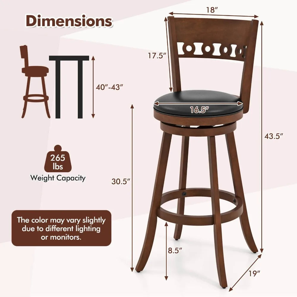 30.5" Swivel Bar Stools (Set of 4) – Upholstered Counter Chairs with Solid Wood Frame