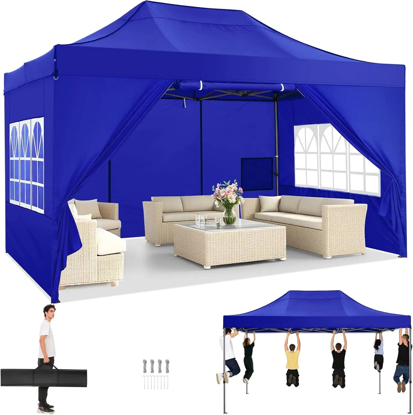 10x15 Pop up Canopy Tent Heavy Duty Gazebo with 4 Sidewalls, UPF 50+ All Weather Waterproof Commercial Outdoor Wedding Party Tent