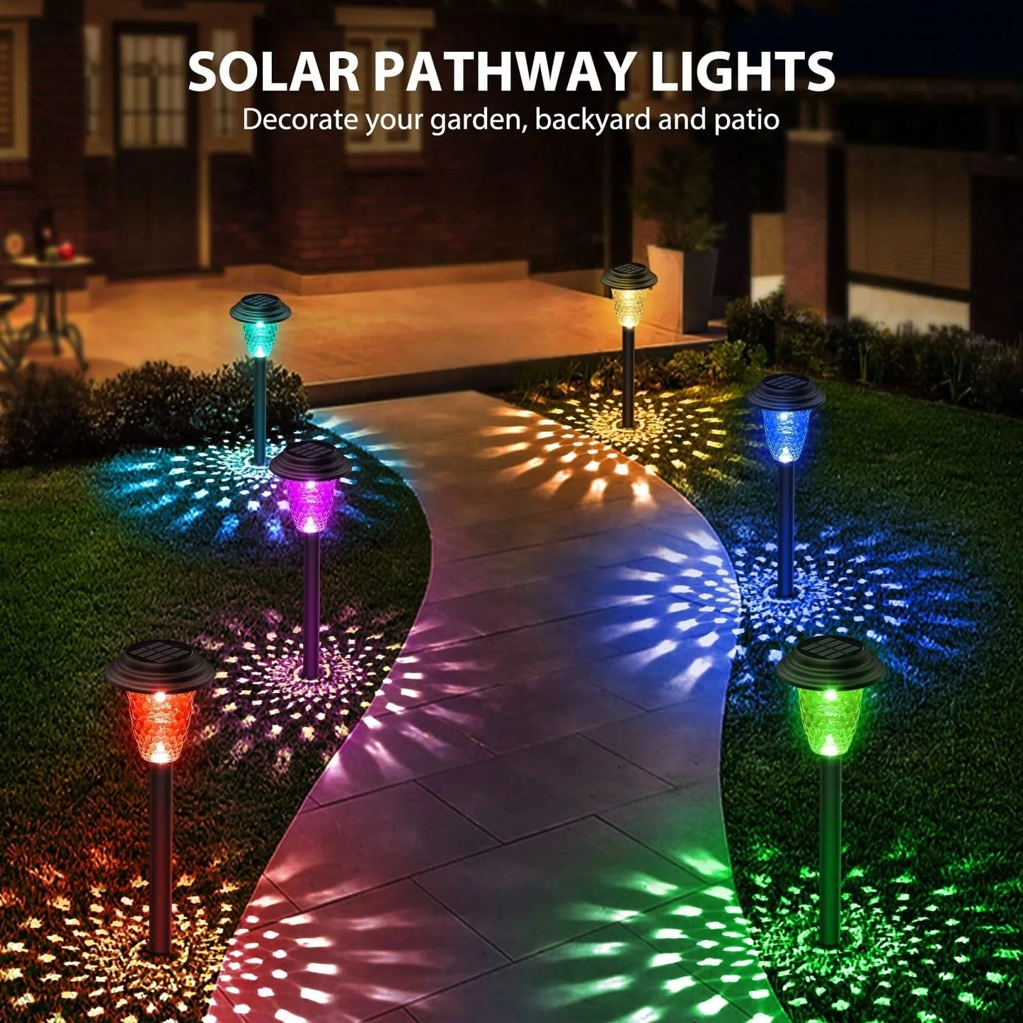 Solar Pathway Lights Bright RGB Color Changing, Outdoor Waterproof