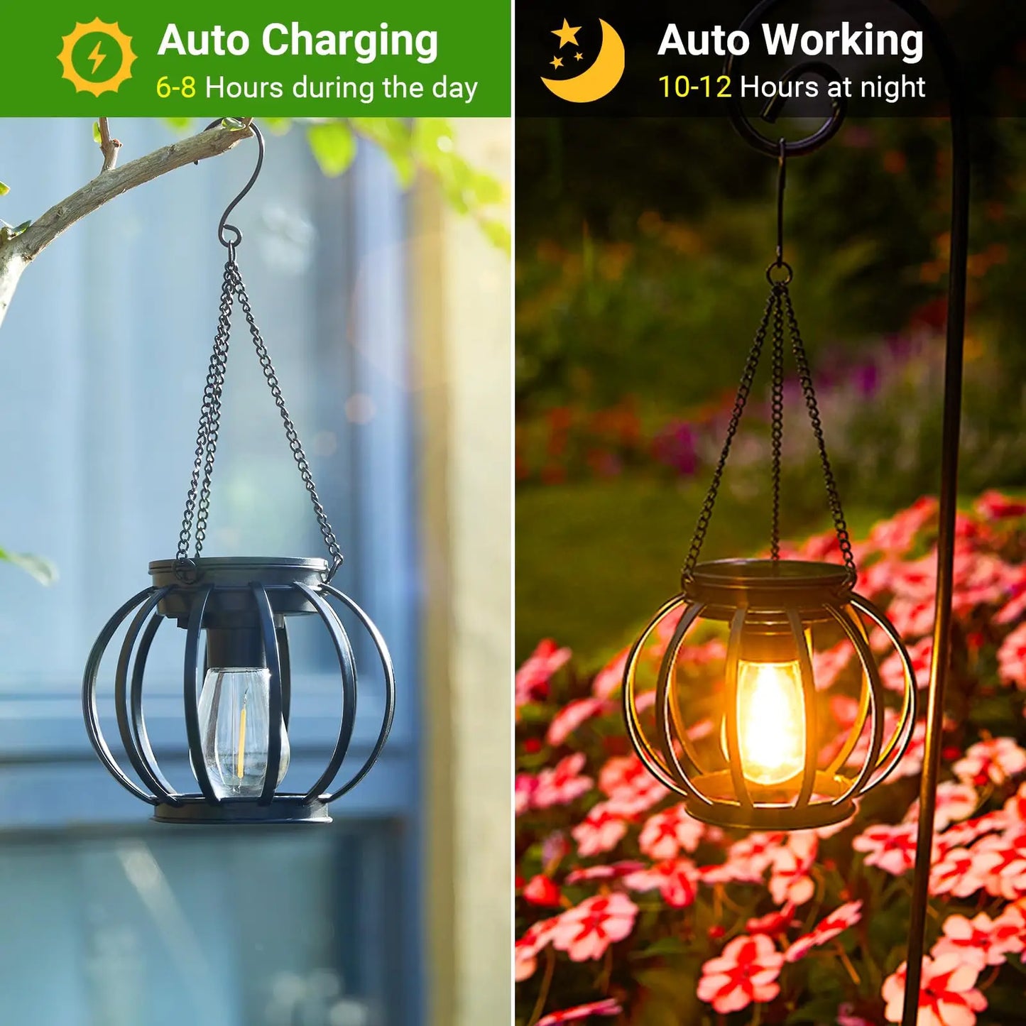Solar Hanging Lantern Lights - Outdoor, Waterproof, LED - Set of 2