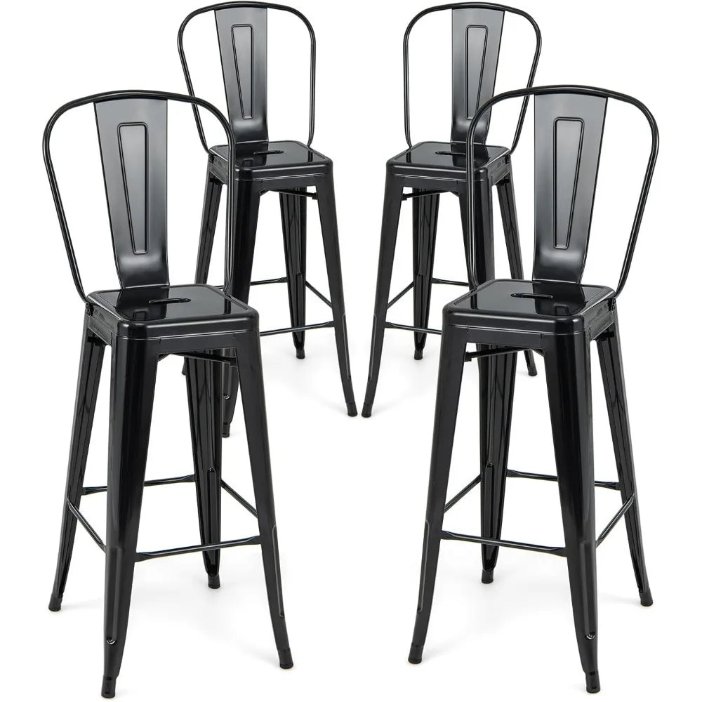 Metal Bar Stools Set of 4, 30" Bar Height with Footrest