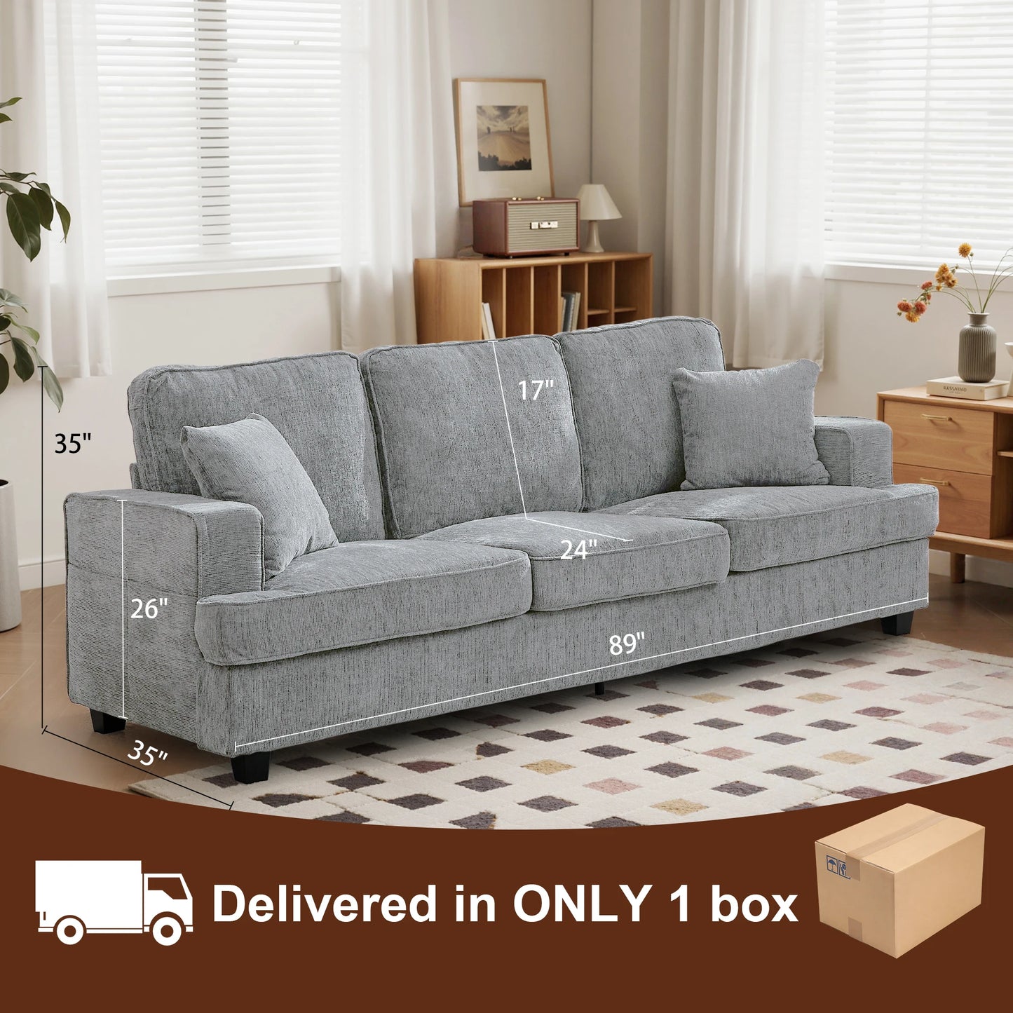 89 inch Couch Sofa, 3 Seater