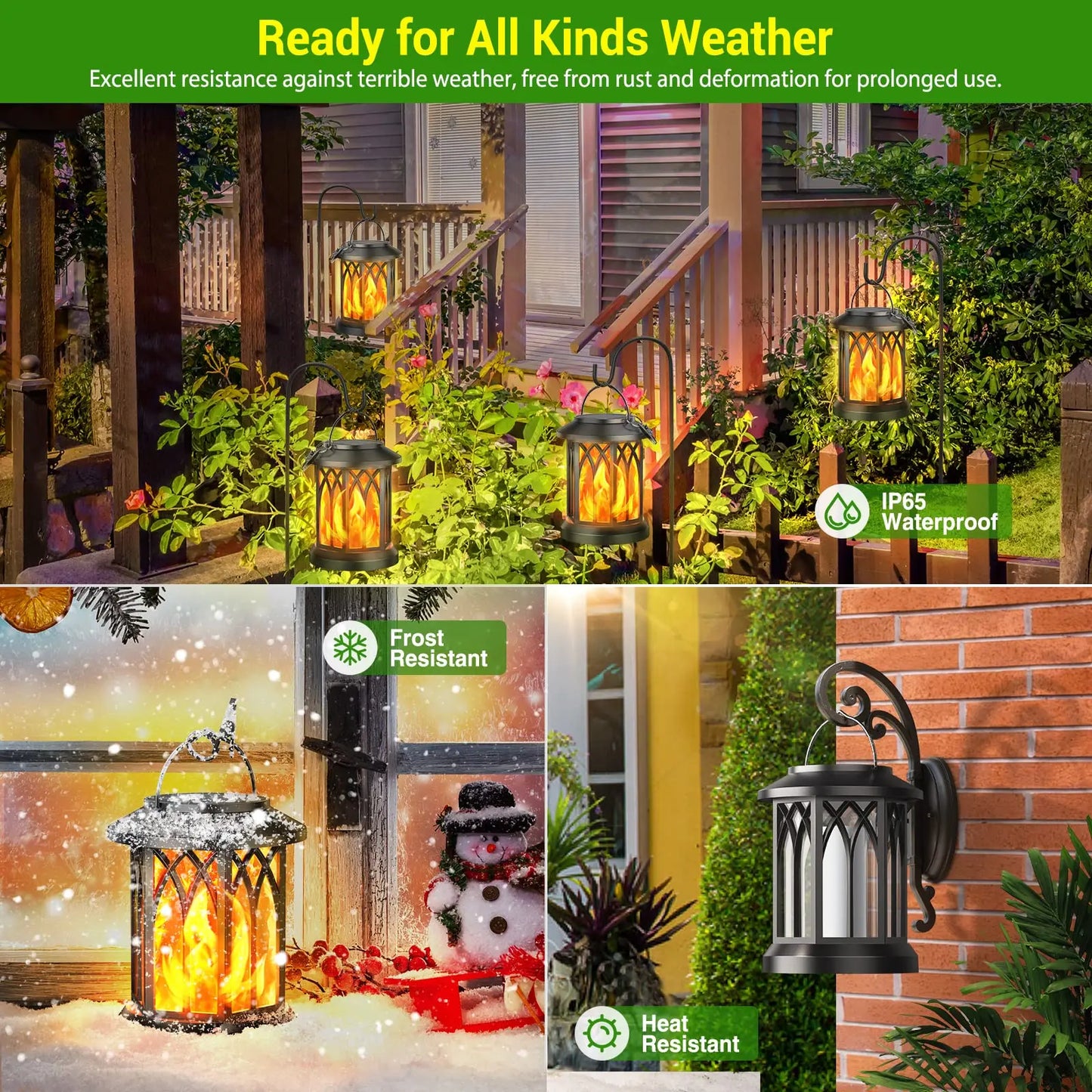 4‑Pack Hanging Solar Lanterns – Outdoor Waterproof Lights with Flickering Flame Effect