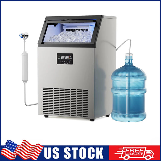 Commercial Stainless Steel Ice Maker – Under‑Counter Ice Machine with 34‑lb Bin, Freestanding for Home & Café