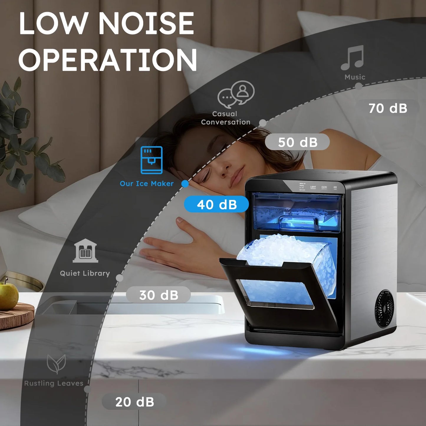 Countertop Ice Maker, 24H Self-Cleaning with Ice Scoop & Basket