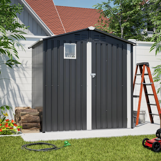 Metal Outdoor Storage Shed 6FT x 4FT for Backyard Garden Patio, Gray (6x4ft Grey No Floor Frame)'