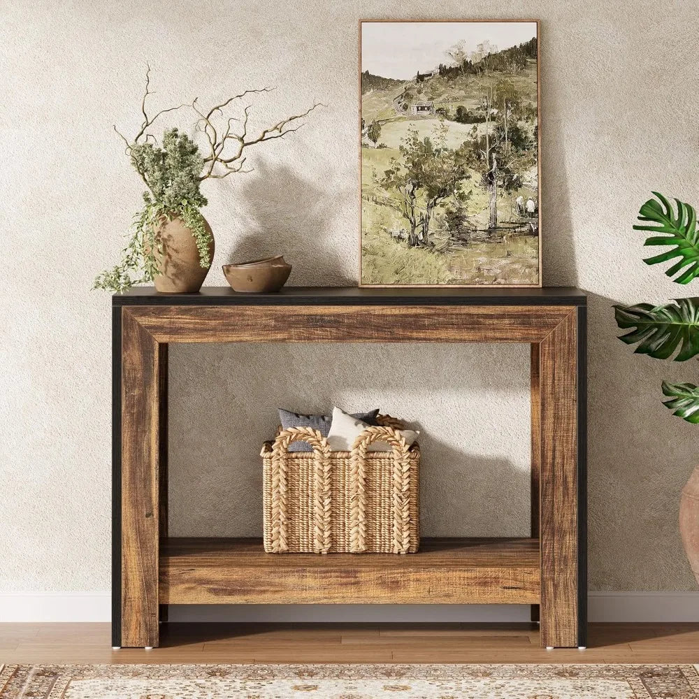 41" Console Table, Behind Couch Sofa Table with Open Storage Shelves