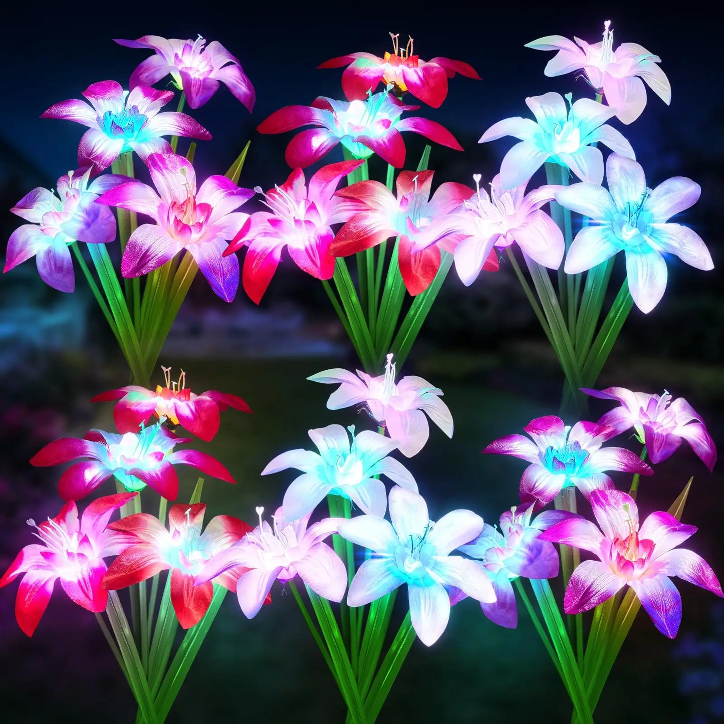 Solar Lily Flower Light 7 Color Changing Waterproof Solar Pathway Landscape Lights for Outdoor