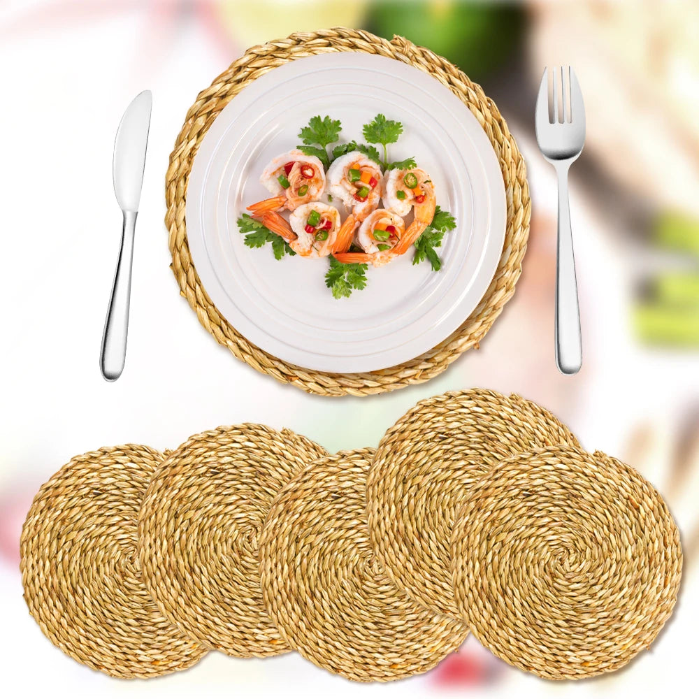 Heritage Round Bamboo Placemats | 12-Piece Artisanal Dining Set