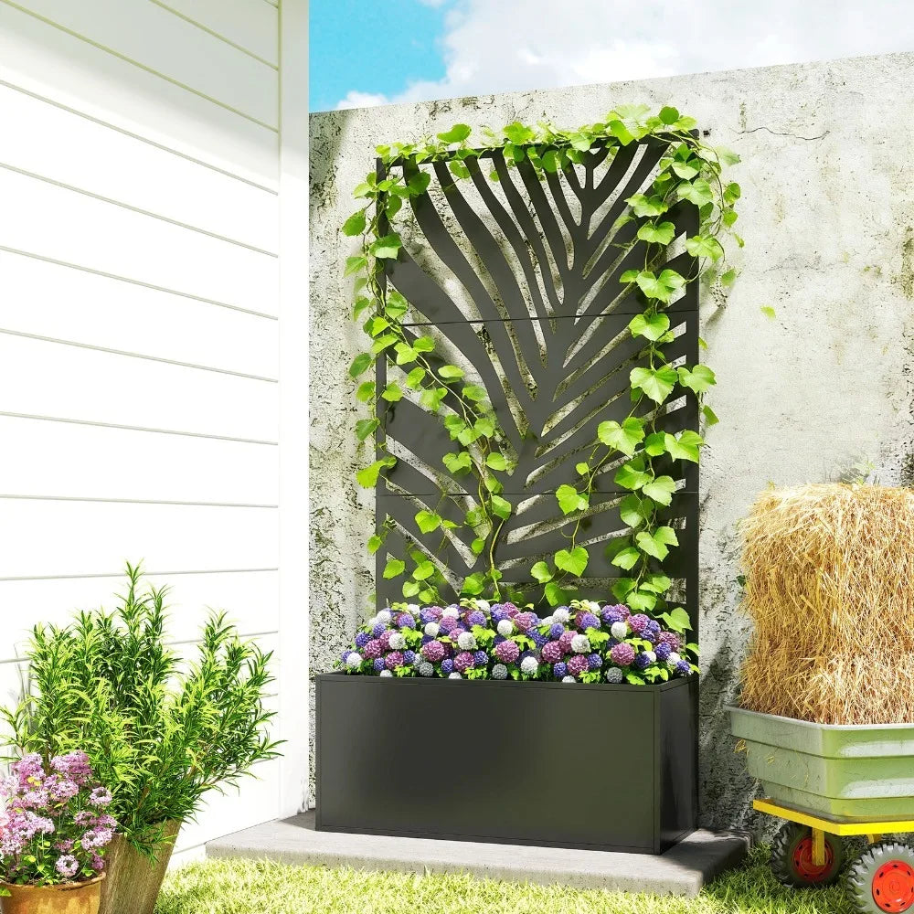 Metal Planter Box with Trellis, Raised Garden Bed with Privacy Screen