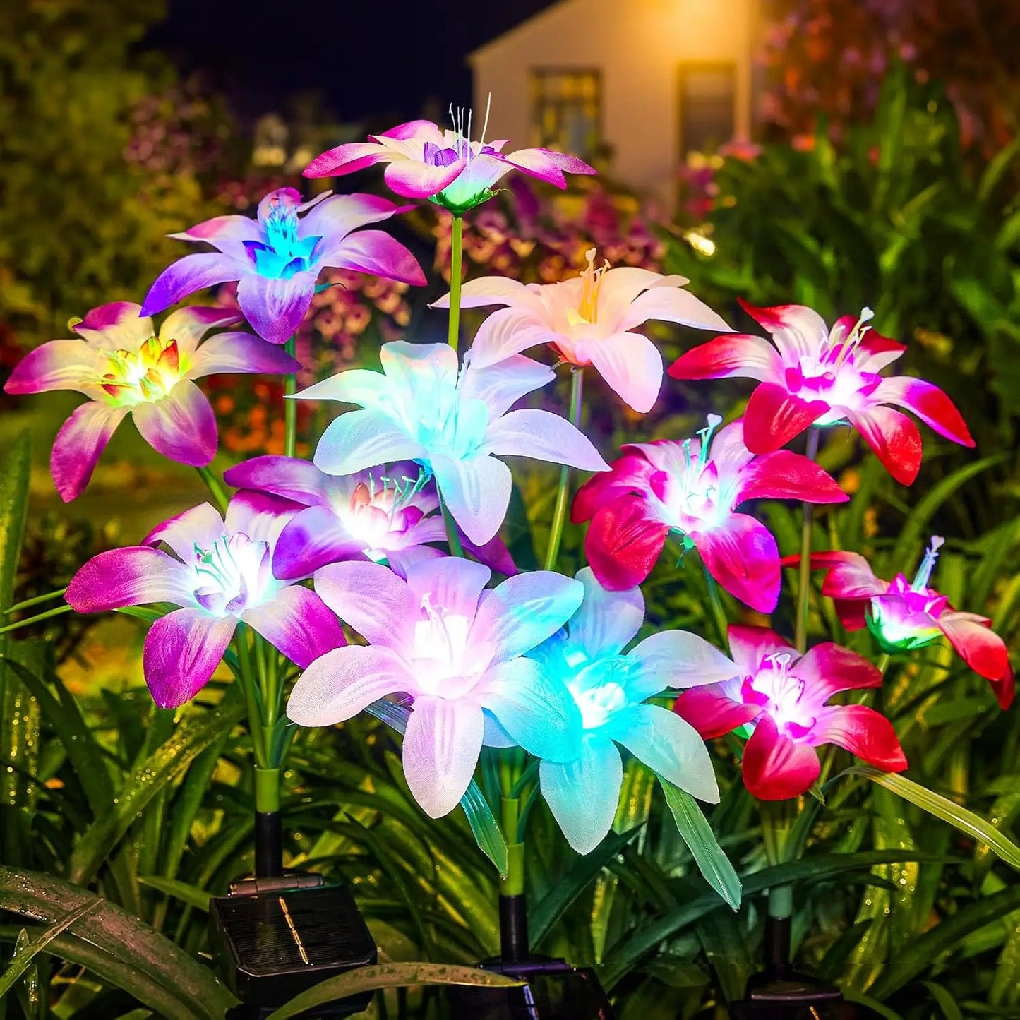 Solar Lily Flower Light 7 Color Changing Waterproof Solar Pathway Landscape Lights for Outdoor