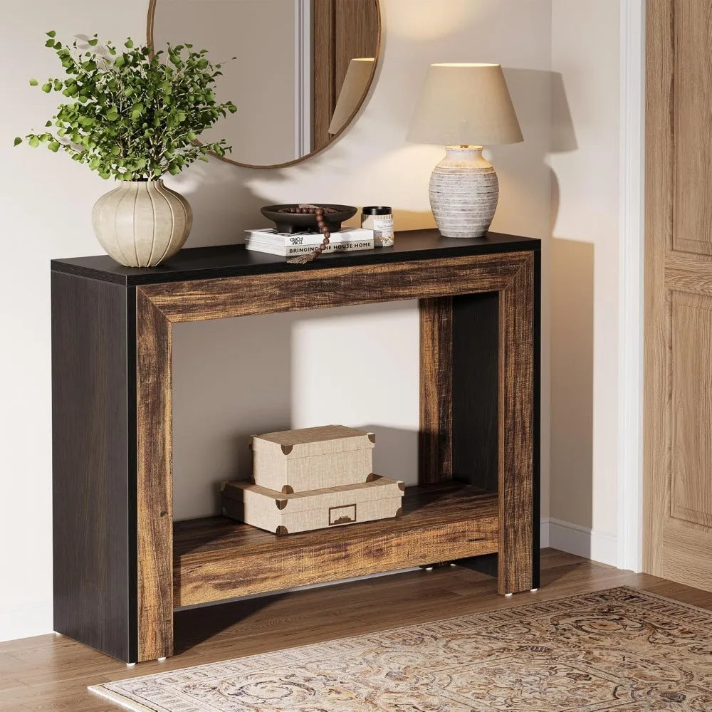 41" Console Table, Behind Couch Sofa Table with Open Storage Shelves