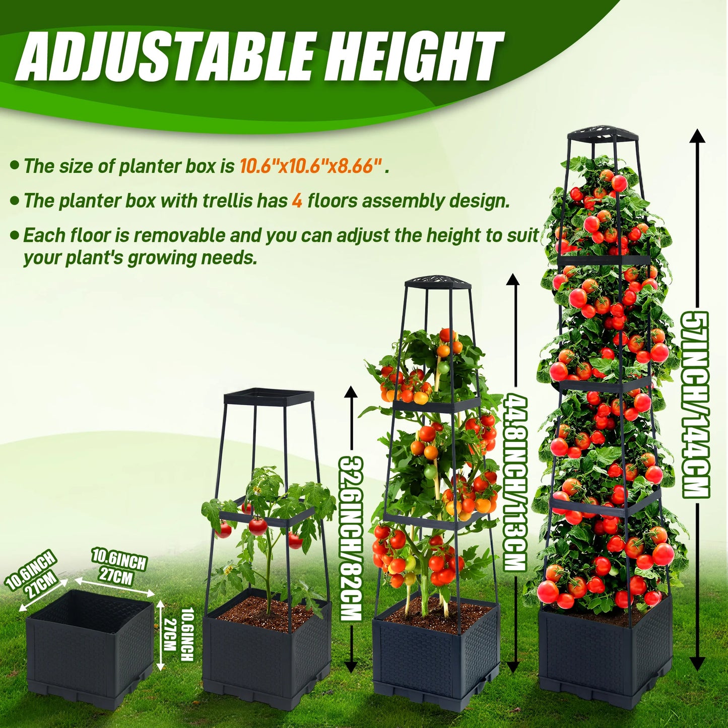 2‑Pack 57" Raised Garden Beds with Trellis – Self‑Watering Planter Boxes for Tomatoes, Cucumbers & Vines