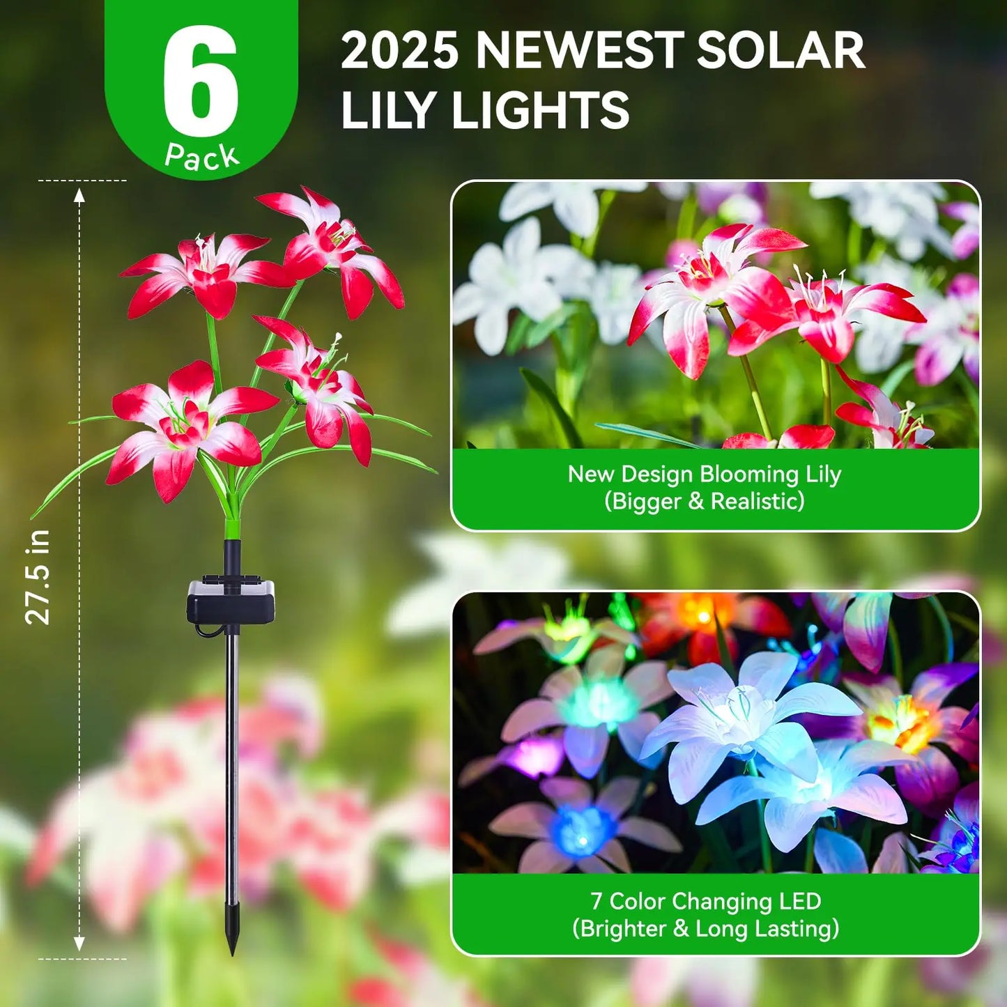Solar Lily Flower Light 7 Color Changing Waterproof Solar Pathway Landscape Lights for Outdoor