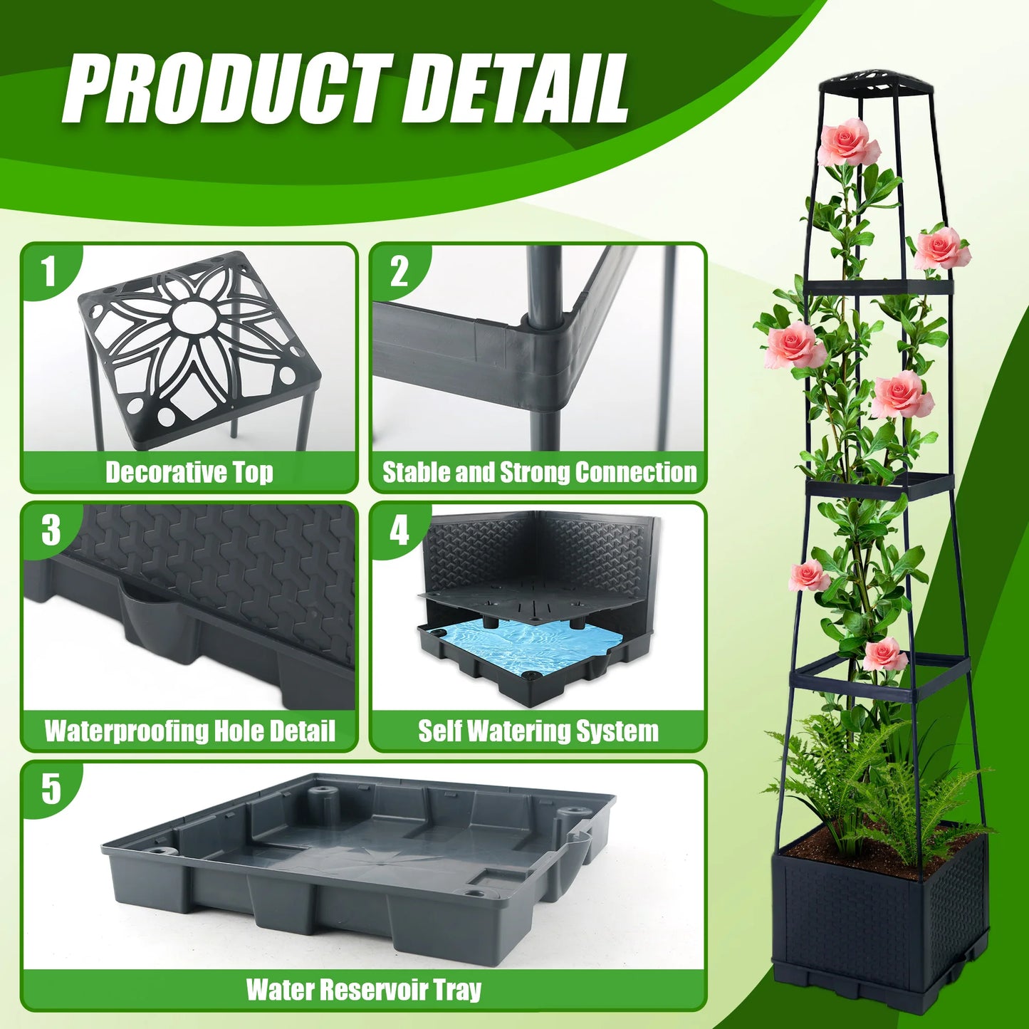 2‑Pack 57" Raised Garden Beds with Trellis – Self‑Watering Planter Boxes for Tomatoes, Cucumbers & Vines