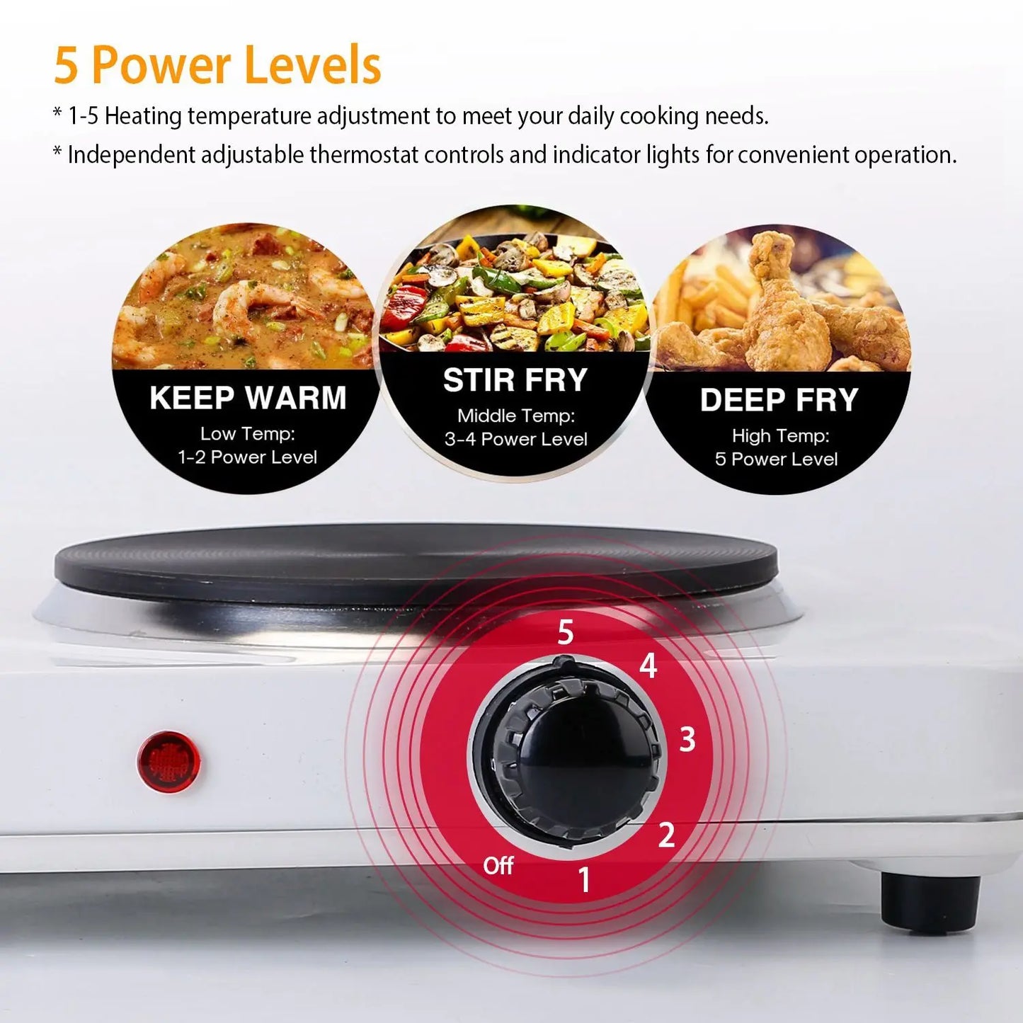 2000W Electric Double Burner Portable Cooktop Hot Plates, Adjustable Temperature Control Easy Clean